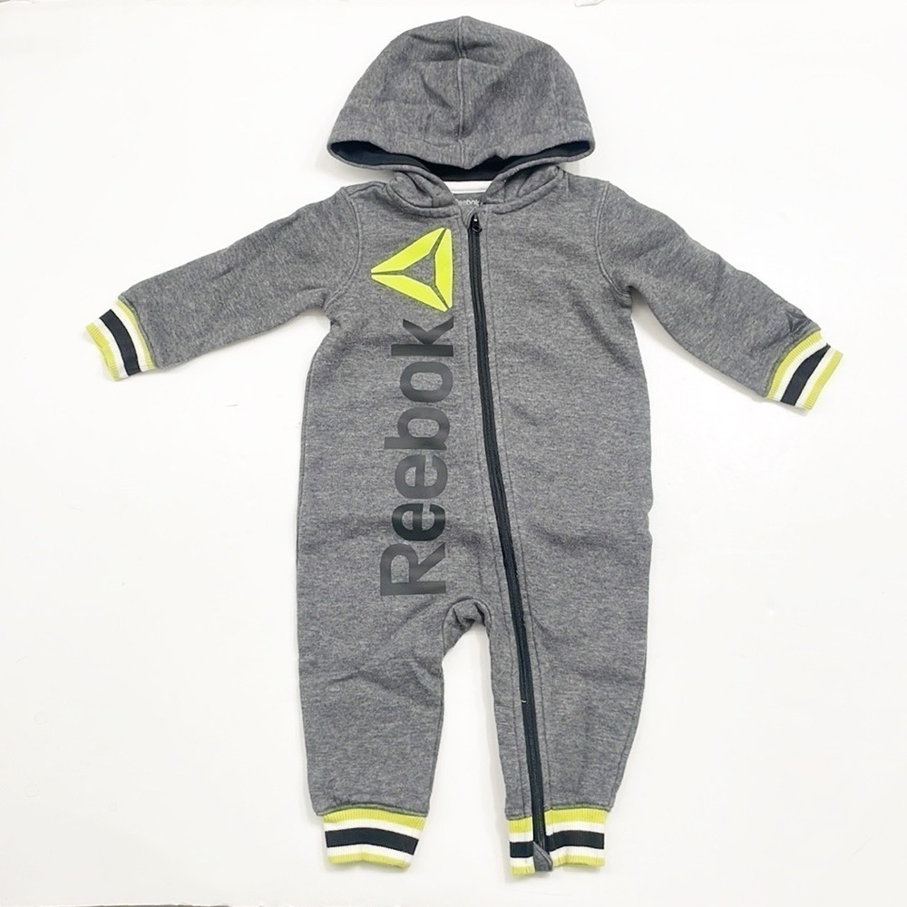 Reebok baby boys grey zip up jumpsuit with hood